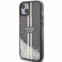 Guess Liquid Glitter Gold Stripes viedtālruņa apvalks iPhone 15 Plus / 14 Plus - melns
