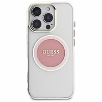 Guess IML Metal Colored Circle Classic Logo Magnētiskais viedtālruņa apvalks iPhone 16 Pro Max - rozā
