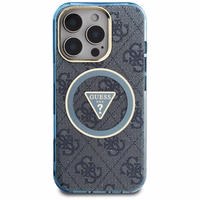 Guess IML Metal Glitter 4G Circle Triangle magnētiskais viedtālruņa apvalks iPhone 16 Pro Max - zils