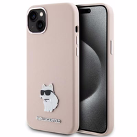 Karl Lagerfeld silikona Choupette Metal Pin viedtālruņa apvalks iPhone 15 Plus / 14 Plus - rozā
