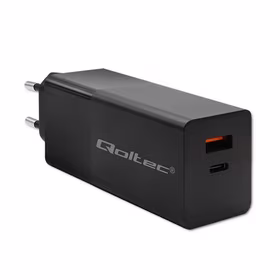 Qoltec 52382 GaN POWER PRO charger | 1xUSB type C | 1xUSB A | 100W | 5-20V | 1.5-5A | PD | melns