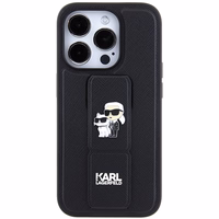 Karl Lagerfeld Gripstand Saffiano Karl&Choupette Pins viedtālruņa apvalks iPhone 14 Pro - melns