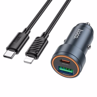 Automobiļa lādētājs Hoco USB A + USB C QC3.0 PD 30W + kabelis USB C uz Lightning Z57A melns
