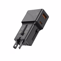 JELLICO universāls ceļojumu adapteris S6 PD 25W 1xUSB-C + 1xUSB QC3.0 melns