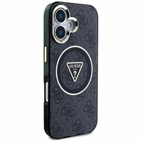 Guess IML Metal Glitter 4G Circle Triangle magnētiskais viedtālruņa apvalks iPhone 16 - melns