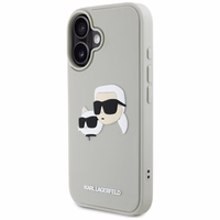 Karl Lagerfeld HC 3D gumijas dubultgalvu iPhone 16 viedtālruņa apvalks - bēšs
