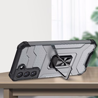 Crystal gredzena apvalks bruņu hibrīda + magnētiskais turētājs Samsung Galaxy S22 + (S22 Plus) sarkans