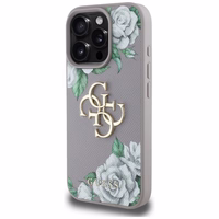 Guess Grained Roses Big 4G Logo viedtālruņa apvalks iPhone 16 Pro - violets
