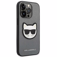 Karl Lagerfeld Saffiano Choupette Head Patch viedtālruņa apvalks iPhone 14 Pro - sudraba