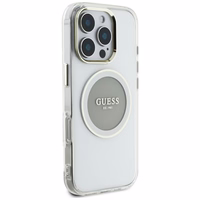 Guess IML Metal Colored Circle Classic Logo Magnētiskais viedtālruņa apvalks iPhone 16 Pro Max - pelēks