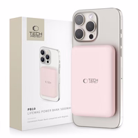 Tech-Protect LifeMag PB10 portatīvais lādētājs ar MagSafe 5000mAh 15W USB-C portu - rozā + USB-C kabelis