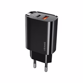 USAMS Tīkla lādētājs 1XUSB-C+1XUSB T35 20W (tikai galviņa) PD3.0 +QC3.0 FAST CHARGING melns CC121TC02 (US-CC121)