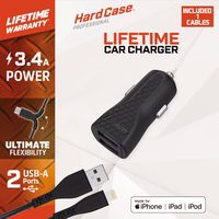 Energizer HardCase - auto lādētājs 2x USB-A 17W 3.4A + MFi certified Lightning kabelis (melns)