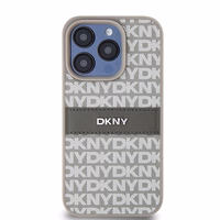 DKNY Ādas mono svītra un metāla logotips viedtālruņa apvalks iPhone 15 Pro - bēšs