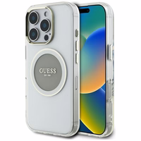 Guess IML Metal Colored Circle Classic Logo Magnētiskais viedtālruņa apvalks iPhone 16 Pro Max - pelēks