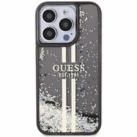 Guess Liquid Glitter Gold Stripes apvalks iPhone 15 Pro Max - melns