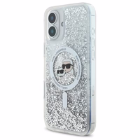 Karl Lagerfeld Liquid Glitter Karl&Choupette Head Magnētiskais viedtālruņa apvalks iPhone 16 - caurspīdīgs