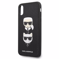 Karl Lagerfeld Saffiano Karl&Choupette Head viedtālruņa apvalks iPhone X/XS - melns