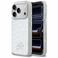 Karl Lagerfeld Croco KL Script Logo MagSafe Maciņš for iPhone 17 Pro - sudraba