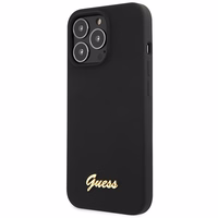 Viedtālruņa apvalks Guess GUHCP13XLSLMGBK iPhone 13 Pro Max 6.7" melna/melna cietais apvalks Silikona Uzraksts Zelta Logotips