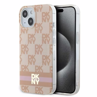 DKNY IML rūtainais mono raksts un drukātas svītras Magnētiskais viedtālruņa apvalks iPhone 15 / 14 / 13 - rozā