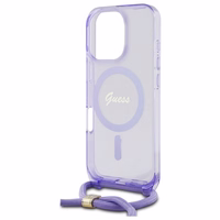 Guess Crossbody Cord Script Magnētiskais viedtālruņa apvalks iPhone 16 Pro Max - violets
