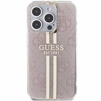 Guess IML 4G Gold Stripe viedtālruņa apvalks iPhone 15 Pro - rozā