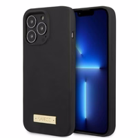 Guess GUHMP13LSPLK iPhone 13 Pro / 13 6.1" melns/melns cietais apvalks Silikona Logo Plate Magnētiskais