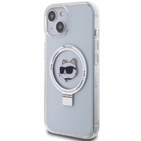Karl Lagerfeld KLHMP15SHMRSCHH iPhone 15 6.1" balts/balts cietais apvalks ar gredzena statīvu Choupette Head Magnētiskais