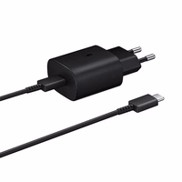 Samsung 25W EP-TA800EBE USB-C sienas lādētājs ar Samsung EP-DA705BBE USB-C / USB-C kabeli rezerves komplektā - melns