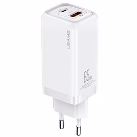 USAMS tīkla lādētājs 1xUSB-C+1xUSB T47 65W PD ātrā uzlāde Super Si CC153TC02 (US-CC153) balts (tikai galviņa)