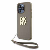 DKNY Viedtālruņa apvalks ar siksniņu un logotipu iPhone 15 Pro - bēšs
