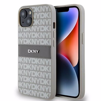 DKNY ādas mono svītra un metāla logotips viedtālruņa apvalks iPhone 15/14/13 - bēšs