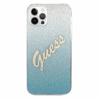 Guess GUHCP12LPCUGLSBL iPhone 12 Pro Max 6.7" zilais kietais vāciņš Glitter Gradient Script