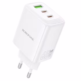Borofone sienas lādētājs BN32 Cargador GaN - USB + 2xType C - QC 3.0 PD 65W balts