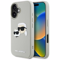 Karl Lagerfeld HC 3D gumijas dubultgalvu iPhone 16 viedtālruņa apvalks - bēšs