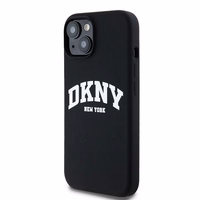 DKNY apvalks no šķidrā silikona MagSafe viedtālrunim iPhone 15 Plus / 14 Plus ar balto logotipu - melns (m)