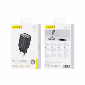 FONENG sienas lādētājs EU71 PD 30W 1xUSB-C + 1xUSB QC3.0 melns