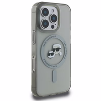 Karl Lagerfeld IML Metal Karl&Choupette Head magnētiskais viedtālruņa apvalks iPhone 16 Pro Max - melns