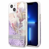 Guess GUHCP13SLFLSU iPhone 13 mini 5.4" violets cietais apvalks ziedu šķidrs spīdums