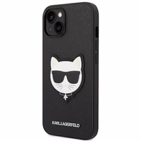 Karl Lagerfeld Saffiano Choupette Head Patch viedtālruņa apvalks iPhone 14 Plus - melns