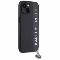 Karl Lagerfeld Saffiano Rhinestones & Charm viedtālruņa apvalks iPhone 15 / 14 / 13 - melns