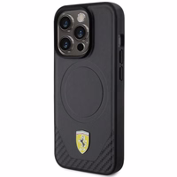 Ferrari oglekļa šķiedras metāla logotipa MagSafe apvalks iPhone 15 Pro – melns