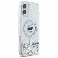 Karl Lagerfeld Liquid Glitter Choupette Head Magnētiskais viedtālruņa apvalks iPhone 16 - caurspīdīgs