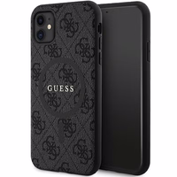 Guess GUHMN61G4GFRK iPhone 11 6.1" XR melns kvetasis apvalks 4G Kolekcija Ādas Metāla Logo MagSafe - melns