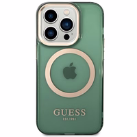Viedtālruņa apvalks Guess GUHMP14LHTCMA iPhone 14 Pro 6.1" zaļa/haki cietais apvalks Zelta Kontūra Caurspīdīgs MagSafe