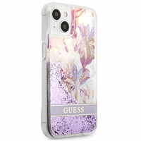 Guess GUHCP13SLFLSU iPhone 13 mini 5.4" violets cietais apvalks ziedu šķidrs spīdums