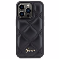 Guess Quilted Metal Logo viedtālruņa apvalks iPhone 15 Pro - melns