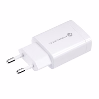 FORCELL F-ENERGY TFK-TC-1099 ceļojumu lādētājs USB A + kabelis USB A uz Type C QC3.0 2,4A 18W balts