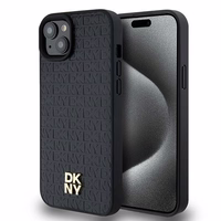 DKNY Ādas raksts metāla logotips Magnētiskais viedtālruņa apvalks iPhone 15 / 14 / 13 - melna